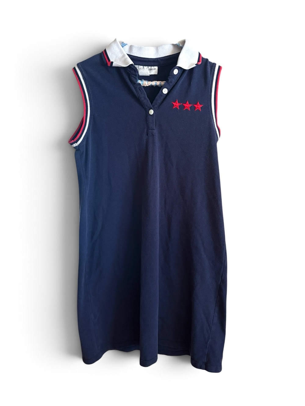 betsy lauren  Navy Sleeveless Polo Dress with Red Stars